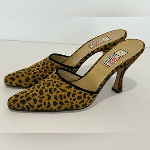 Todd Oldham Times Seven Italy Vintage Leopard Print Heels Mules Slip On Womens 8